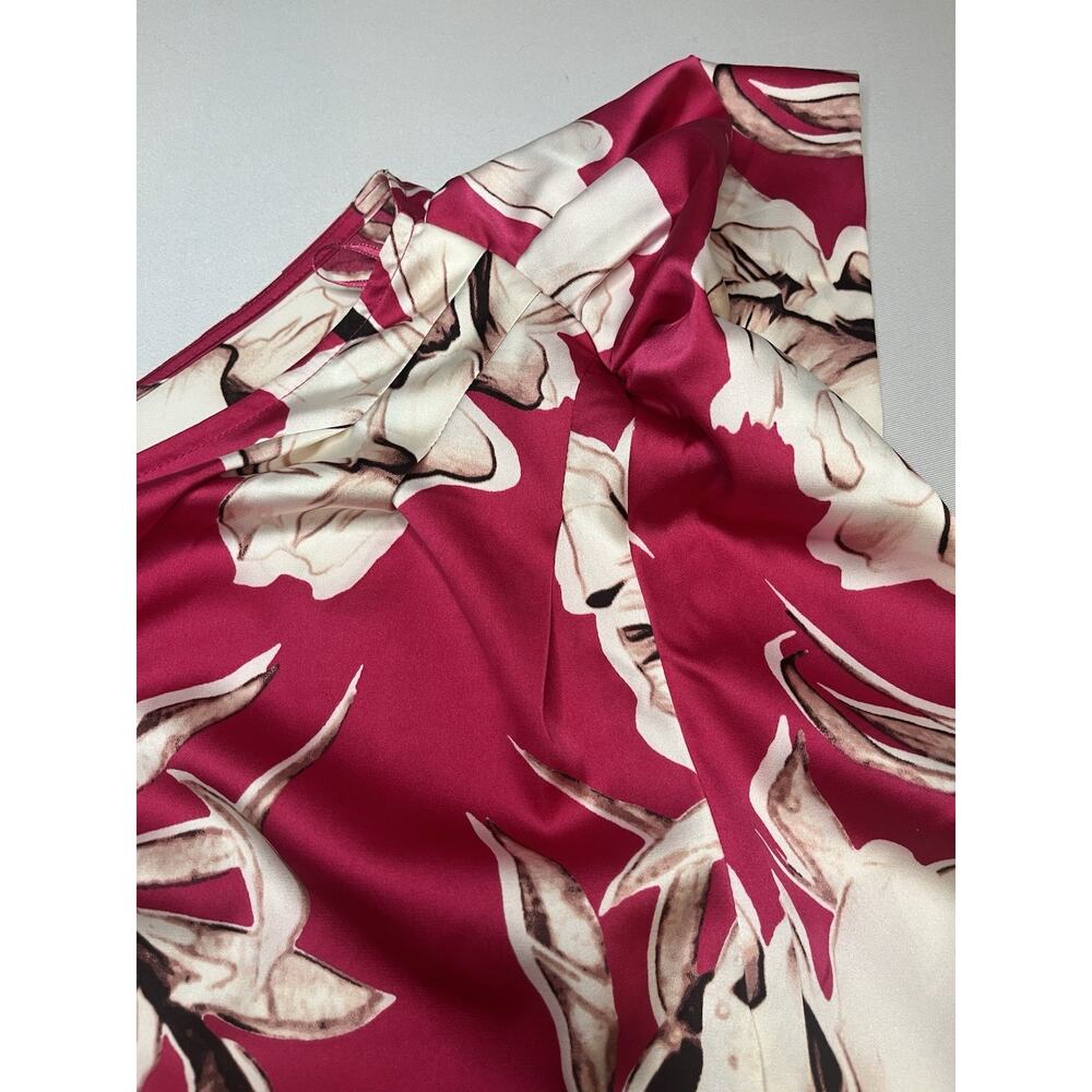 Inc Women's One Shoulder Hot Pink Floral Printed Blouse With Ruffle Sleeve Sz L - Picture 4 of 6